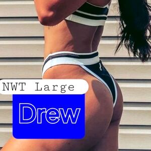 SUNNY CO NEW Drew black/white logo Brazilian cut bikini swim bottom size Large